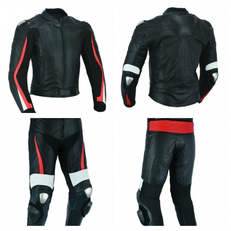 TRAJE COMPUESTO POR CHAQUETA DE CUERO (UNISEX) LVX97C-RACER + Pantalones de cuero para moto (unisex): lvx77P-racer