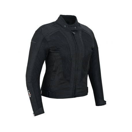 CHAQUETA DE MOTO LVKS96-LITE DE VERANO EN COLOR NEGRO COMPLETO CON DISEÑO PERFORADO Y SIN FORRO (MUJER) LOVO®